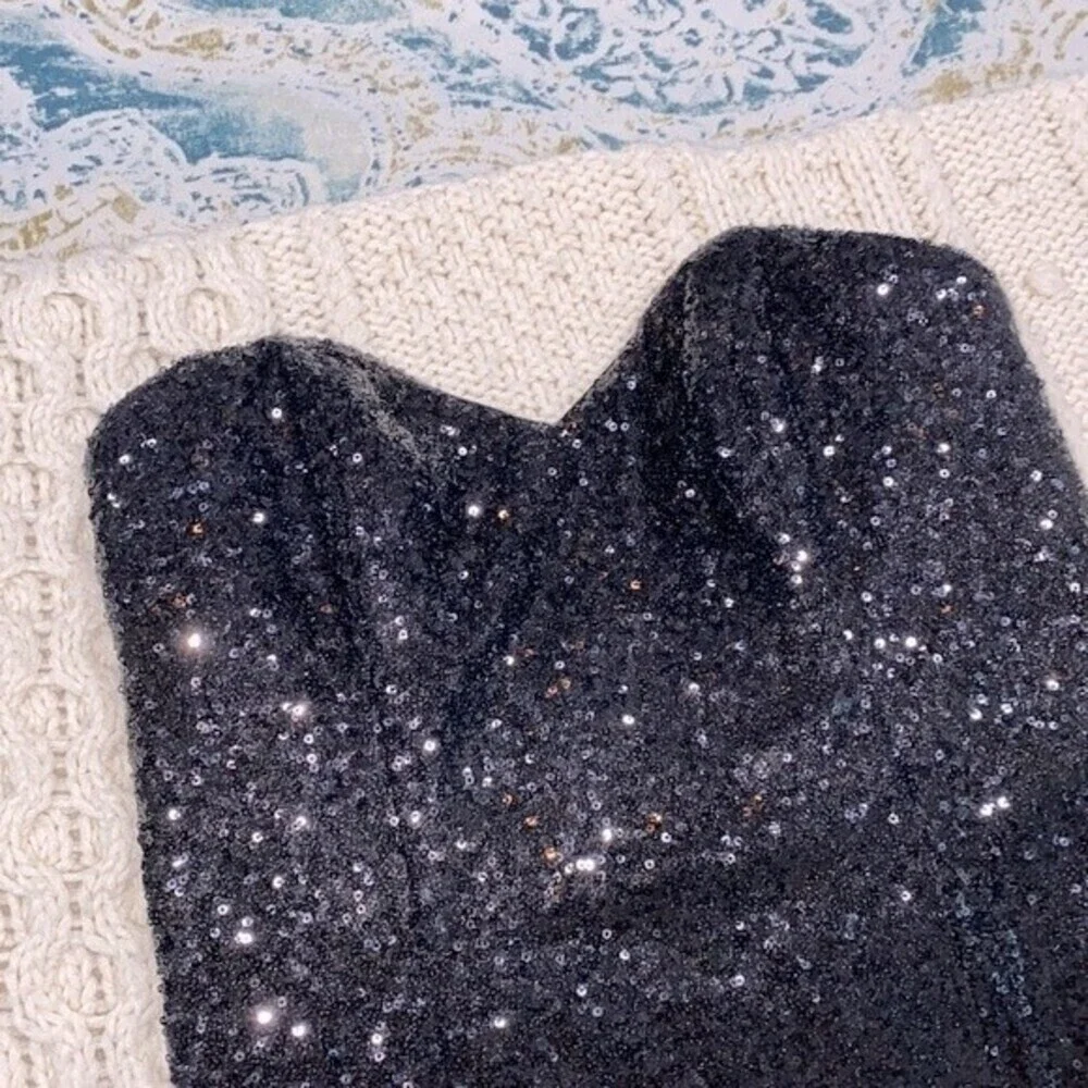 Alfred Angelo size 6 black strapless sequin dress